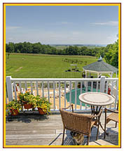 View from the balcony: pool and gazebo
