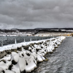 Watkins Glen breakwater in winter.